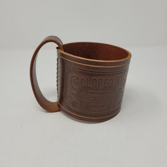 Colored Red Leather Goods Handmade in Colorado leather cup sleeve with handle - Picture 2 of 9